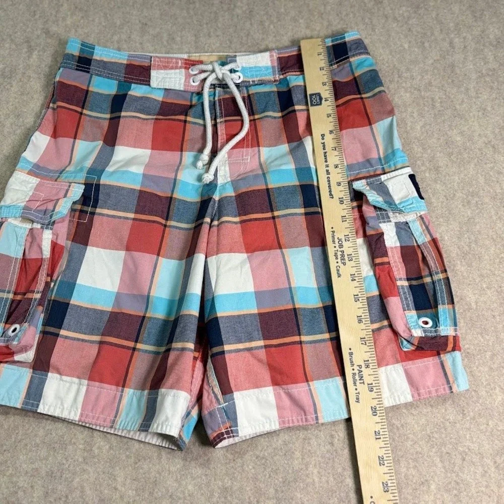 Hollister Board Shorts Mens Medium Multi Plaid Polyester Cargo Swim Trunks Beach